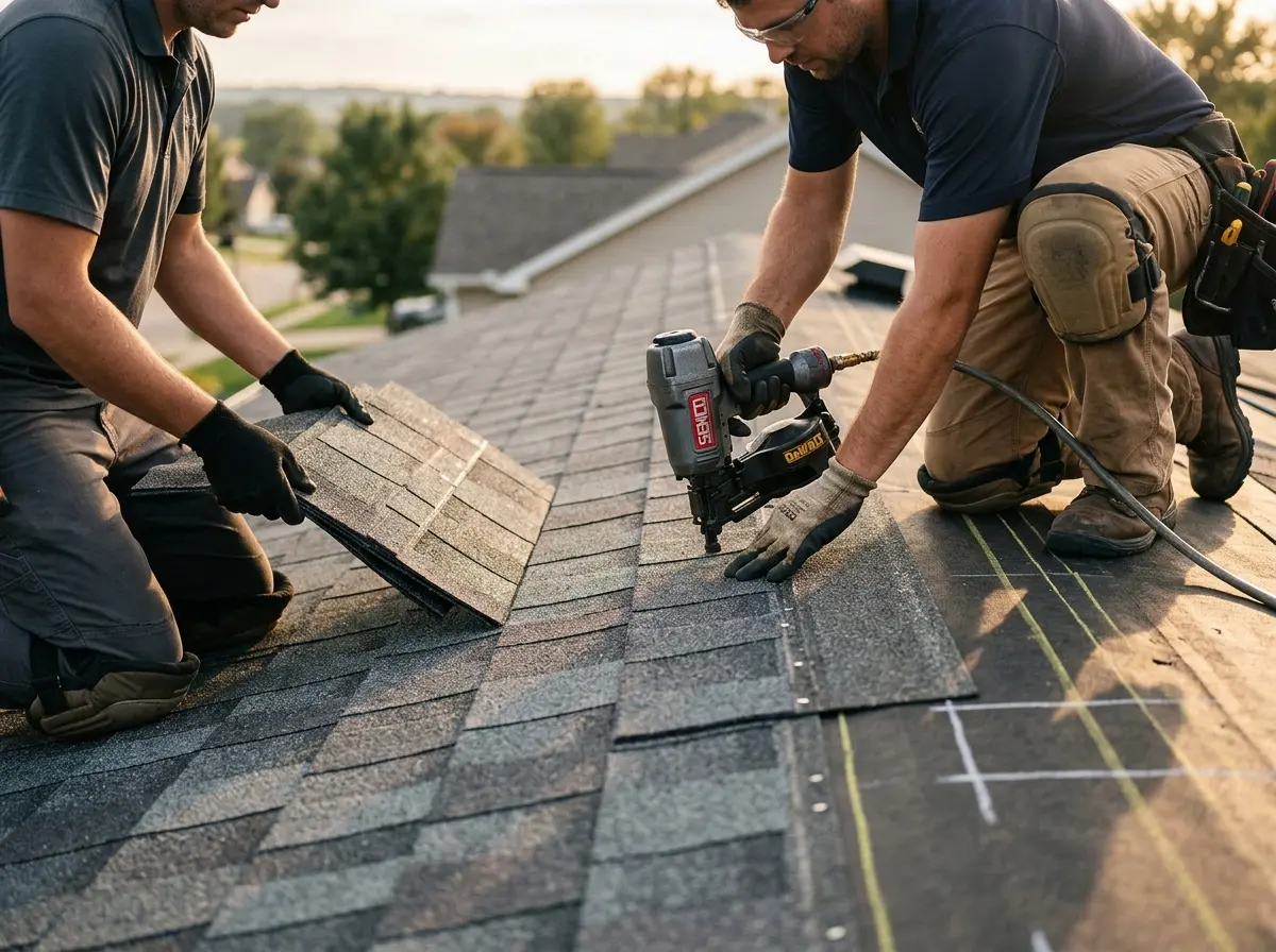 Professional roofer working on a residential roof in Palm Beach